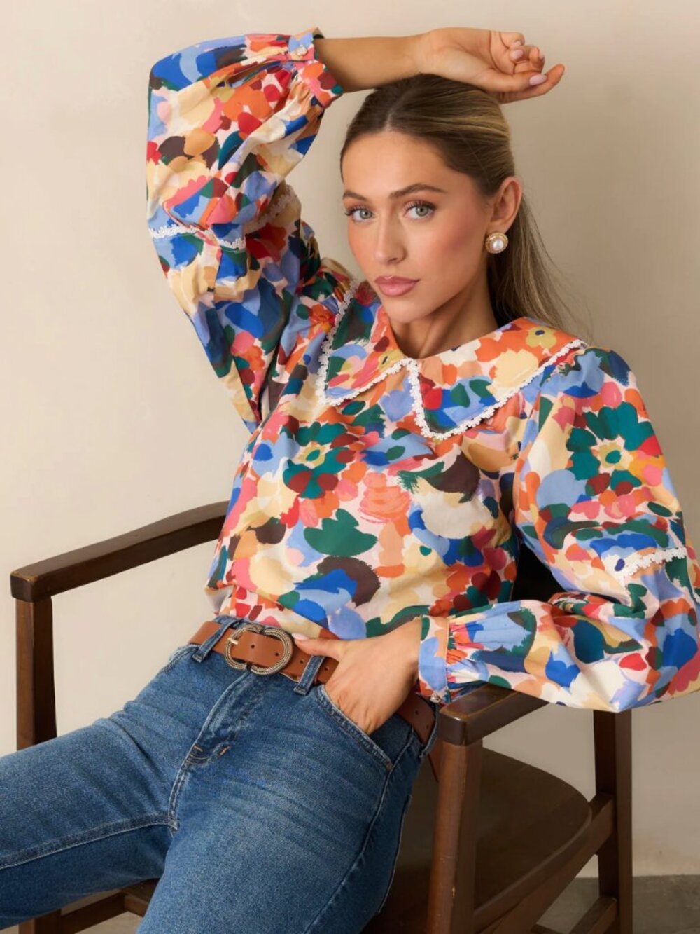 Prosperina Stowe Orange Multi Floral Print Cotton Top